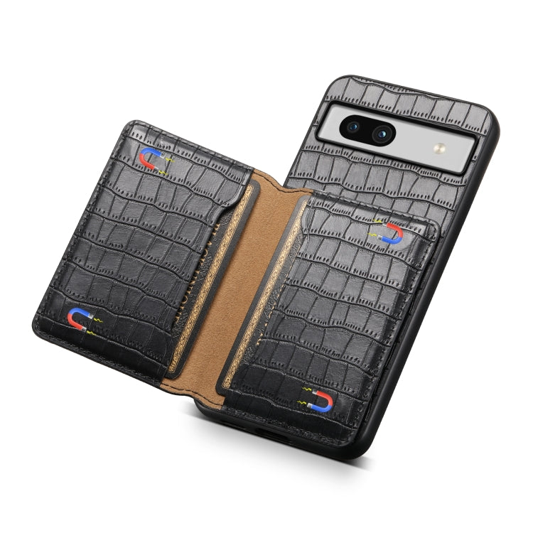 For Google Pixel 7a Crocodile Texture Card Bag Design Full Coverage Phone Case(Black) - Google Cases by buy2fix | Online Shopping UK | buy2fix