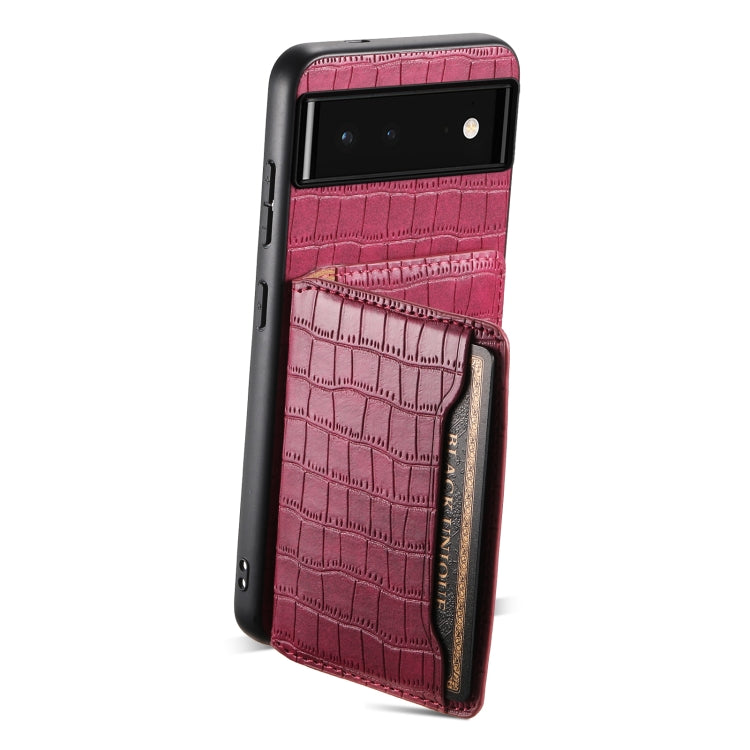 For Google Pixel 6 Crocodile Texture Card Bag Design Full Coverage Phone Case(Red) - Google Cases by buy2fix | Online Shopping UK | buy2fix