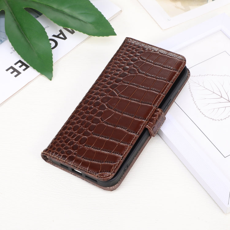 For Google Pixel 9 Crocodile Top Layer Cowhide Leather Phone Case(Brown) - Google Cases by buy2fix | Online Shopping UK | buy2fix