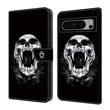 For Google Pixel 9 Pro Crystal Painted Leather Phone case(Skull) - Google Cases by buy2fix | Online Shopping UK | buy2fix