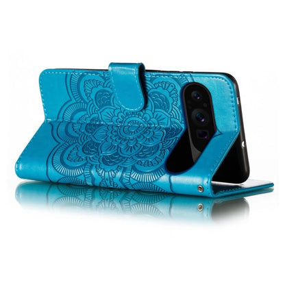 For Google Pixel 9 Pro Sun Mandala Embossing Pattern Phone Leather Case(Blue) - Google Cases by buy2fix | Online Shopping UK | buy2fix