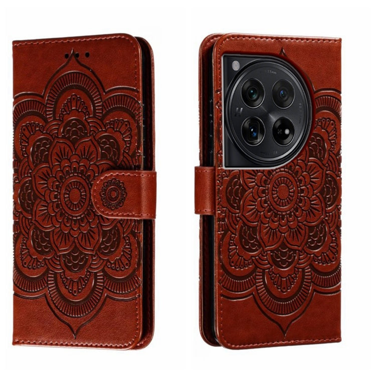 For OnePlus 12 Sun Mandala Embossing Pattern Phone Leather Case(Brown) - OnePlus Cases by buy2fix | Online Shopping UK | buy2fix