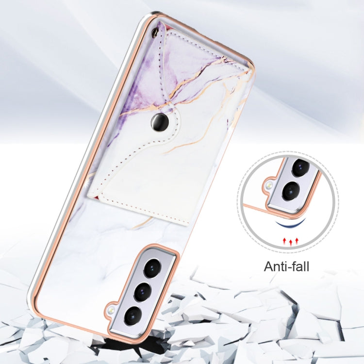 For Samsung Galaxy S21 5G Marble Pattern IMD Card Slot Phone Case(White Purple) - Galaxy S21 5G Cases by buy2fix | Online Shopping UK | buy2fix