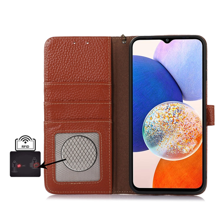 For Google Pixel 9 Genuine Leather Litchi Texture RFID Leather Phone Case(Coffee) - Google Cases by buy2fix | Online Shopping UK | buy2fix