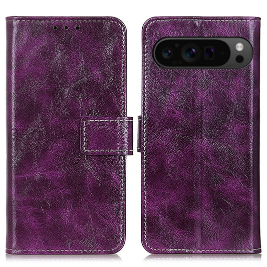 For Google Pixel 9 Pro Retro Crazy Horse Texture Flip Leather Phone Case(Purple) - Google Cases by buy2fix | Online Shopping UK | buy2fix