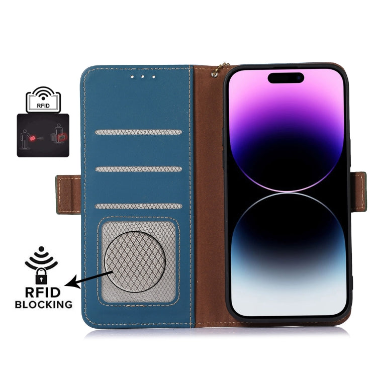 For Google Pixel 9 Pro Genuine Leather Magnetic RFID Leather Phone Case(Blue) - Google Cases by buy2fix | Online Shopping UK | buy2fix