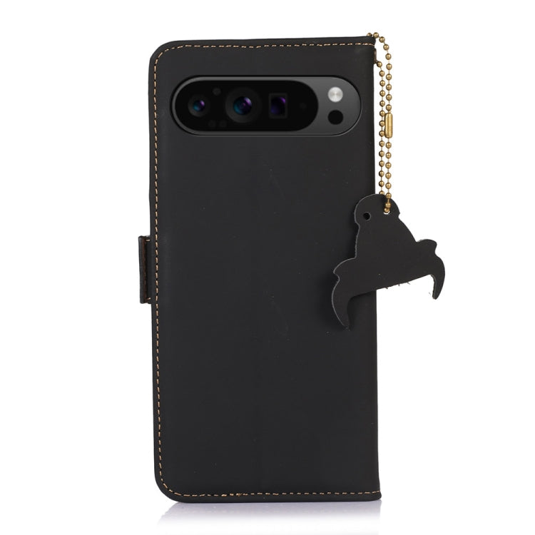 For Google Pixel 9 Pro Genuine Leather Magnetic RFID Leather Phone Case(Black) - Google Cases by buy2fix | Online Shopping UK | buy2fix