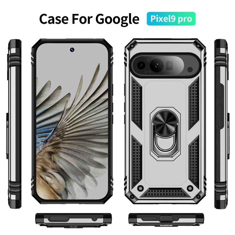 For Google Pixel 9 Pro Shockproof TPU + PC Phone Case with Holder(Silver) - Google Cases by buy2fix | Online Shopping UK | buy2fix