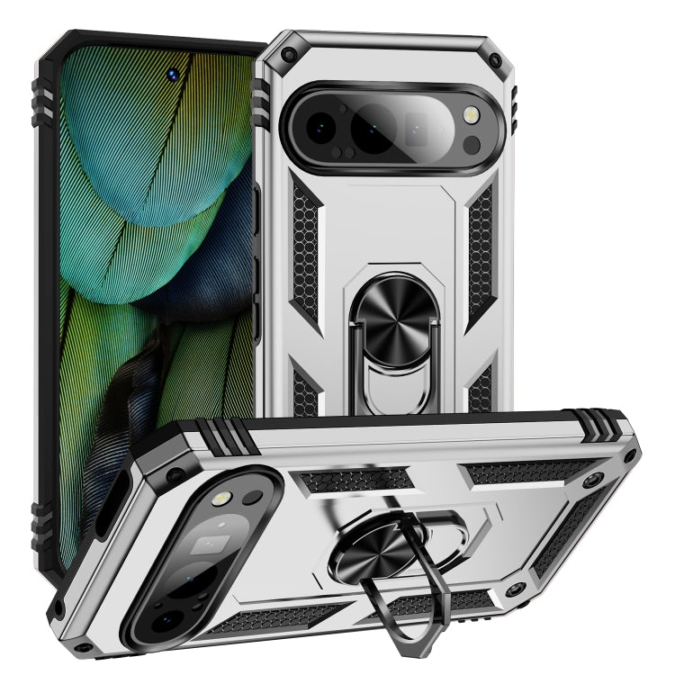 For Google Pixel 9 Shockproof TPU + PC Phone Case with Holder(Silver) - Google Cases by buy2fix | Online Shopping UK | buy2fix