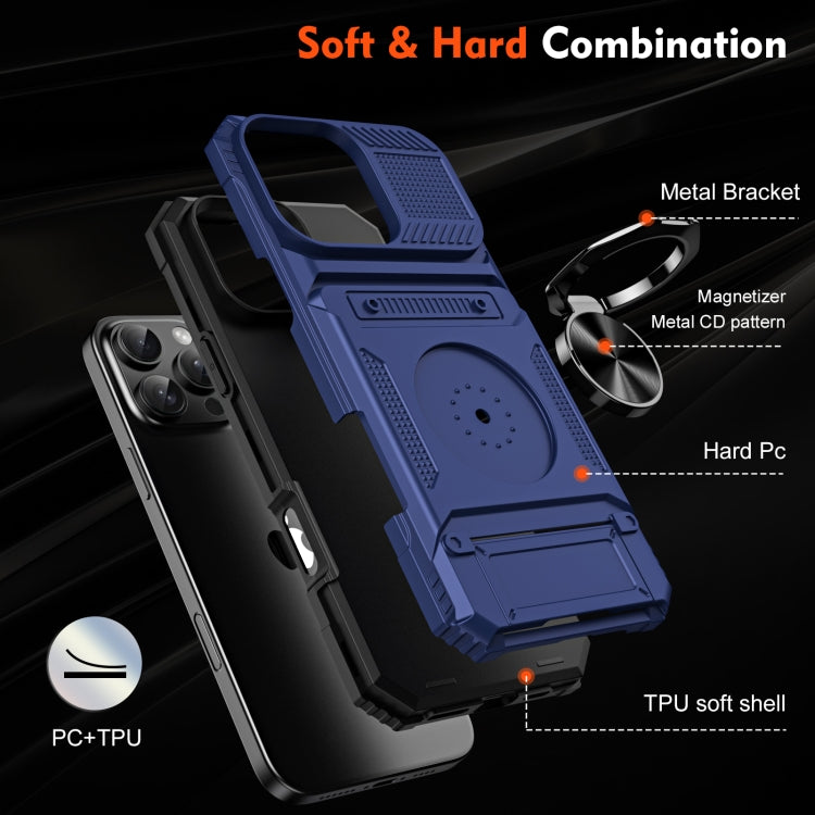 For iPhone 16 Pro TPU+PC Shockproof Card Phone Case with Metal Ring Holder(Blue) - iPhone 16 Pro Cases by buy2fix | Online Shopping UK | buy2fix