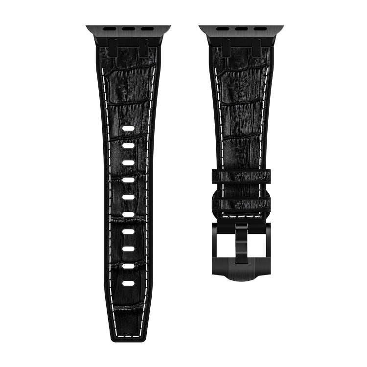 For Apple Watch SE 2023 44mm Crocodile Texture Liquid Silicone Watch Band(Black White Black) - Watch Bands by buy2fix | Online Shopping UK | buy2fix