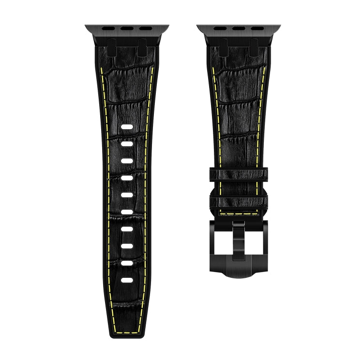 For Apple Watch Series 9 41mm Crocodile Texture Liquid Silicone Watch Band(Black Yellow Black) - Watch Bands by buy2fix | Online Shopping UK | buy2fix