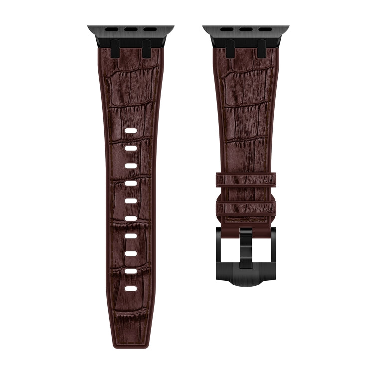 For Apple Watch Series 9 41mm Crocodile Texture Liquid Silicone Watch Band(Black Dark Brown) - Watch Bands by buy2fix | Online Shopping UK | buy2fix