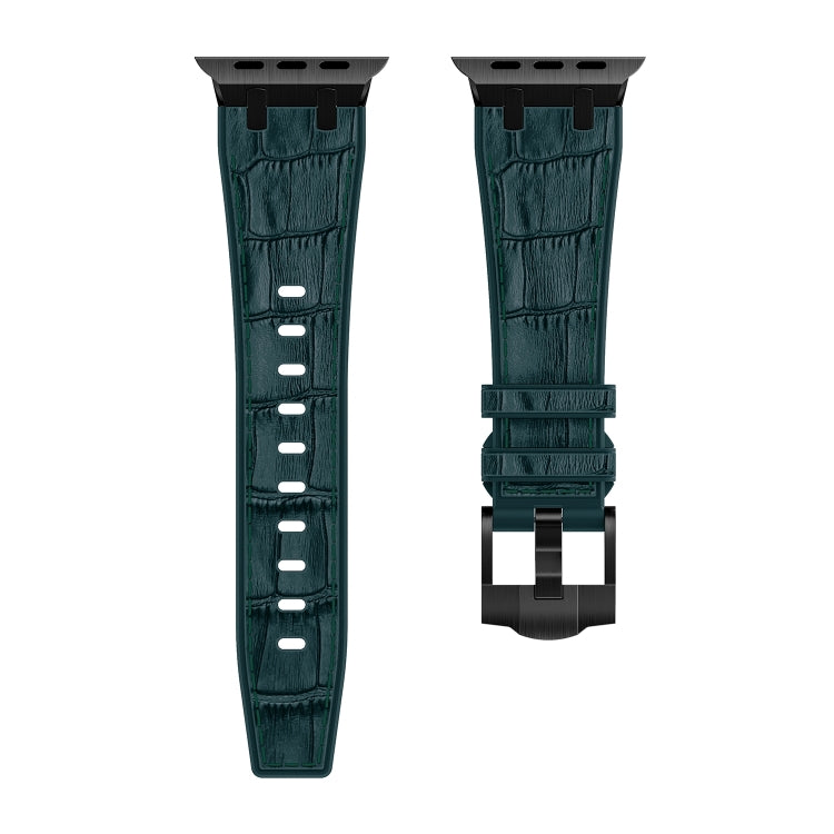 For Apple Watch Series 7 41mm Crocodile Texture Liquid Silicone Watch Band(Black Deep Green) - Watch Bands by buy2fix | Online Shopping UK | buy2fix