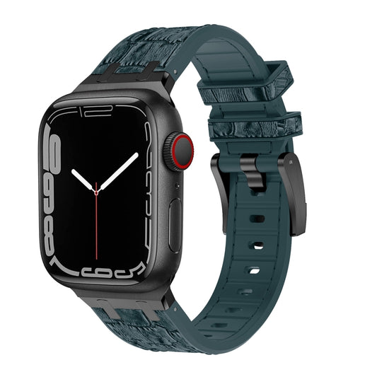 For Apple Watch Series 6 44mm Crocodile Texture Liquid Silicone Watch Band(Black Deep Green) - Watch Bands by buy2fix | Online Shopping UK | buy2fix