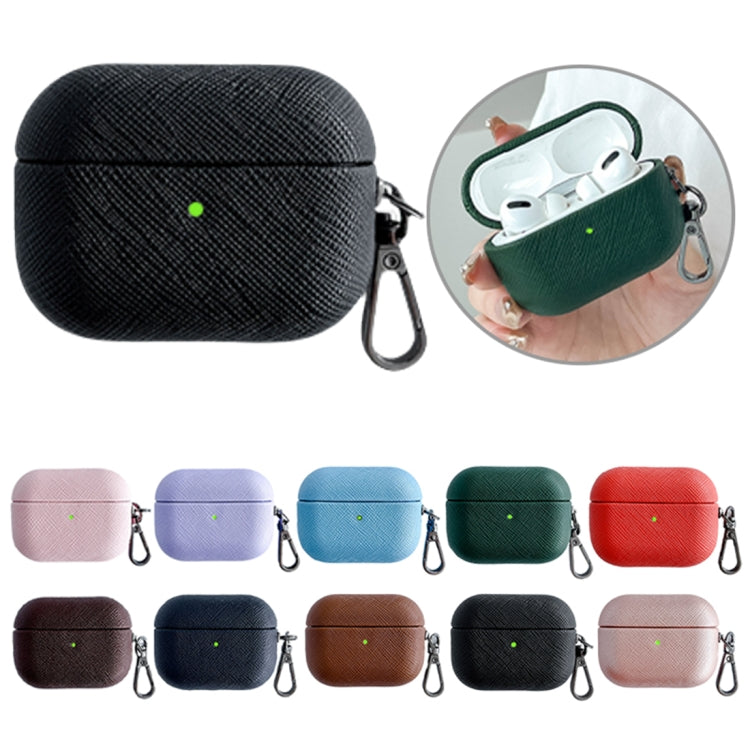 For AirPods Pro Cross Texture PU Leather Bluetooth Earphone Protective Case(Dark Green) - For AirPods Pro by buy2fix | Online Shopping UK | buy2fix