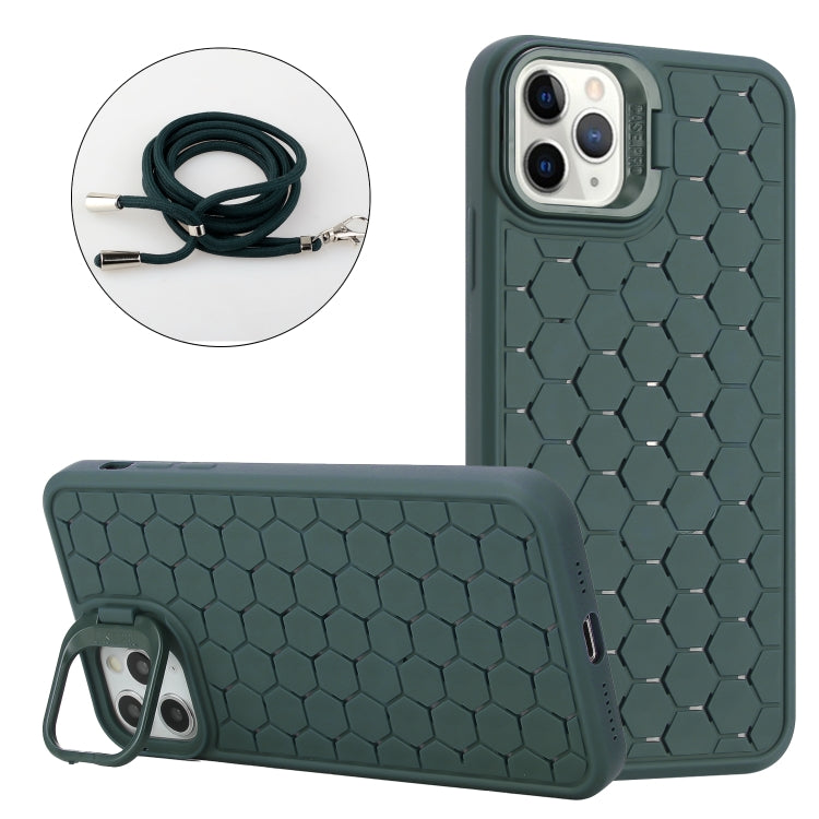 For iPhone 16 Pro Honeycomb Radiating Holder TPU Phone Case with Lanyard(Green) - iPhone 16 Pro Cases by buy2fix | Online Shopping UK | buy2fix