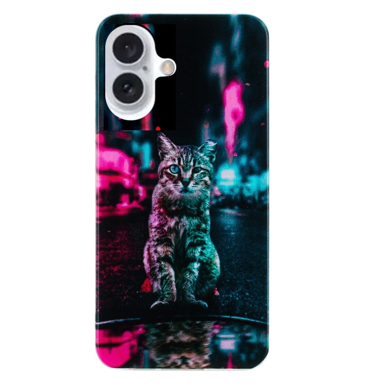 For iPhone 16 Plus Colorful Painting Pattern TPU Phone Case(Traffic Light Cat) - iPhone 16 Plus Cases by buy2fix | Online Shopping UK | buy2fix