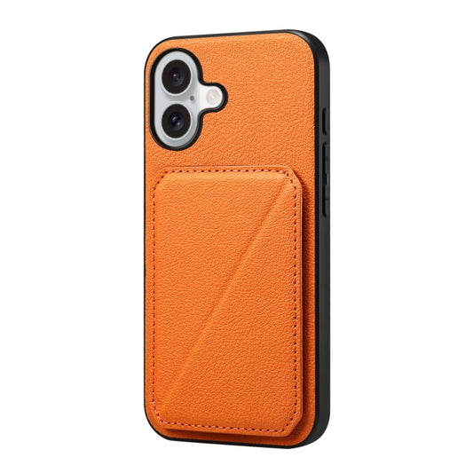 For iPhone 16 D04 Calf Texture Dual Card Slot Holder Phone Case(Orange) - iPhone 16 Cases by buy2fix | Online Shopping UK | buy2fix