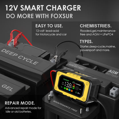 FOXSUR 7A 12V Car / Motorcycle Smart Battery Charger, Plug Type:EU Plug(Yellow) - Battery Charger by FOXSUR | Online Shopping UK | buy2fix