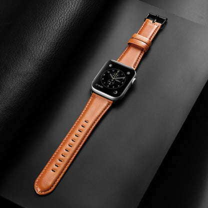 For Apple Watch SE 2023 44mm DUX DUCIS Business Genuine Leather Watch Strap(Khaki) - Watch Bands by DUX DUCIS | Online Shopping UK | buy2fix