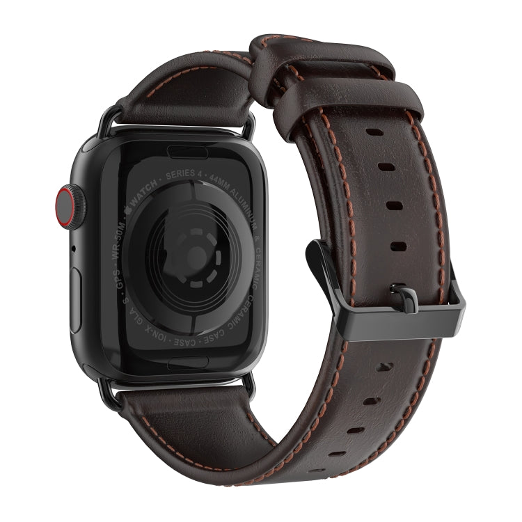 For Apple Watch SE 2023 40mm DUX DUCIS Business Genuine Leather Watch Strap(Coffee) - Watch Bands by DUX DUCIS | Online Shopping UK | buy2fix