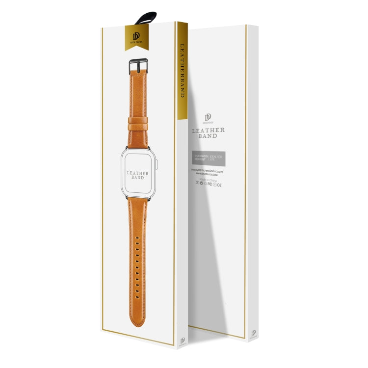 For Apple Watch Series 8 45mm DUX DUCIS Business Genuine Leather Watch Strap(Khaki) - Watch Bands by DUX DUCIS | Online Shopping UK | buy2fix