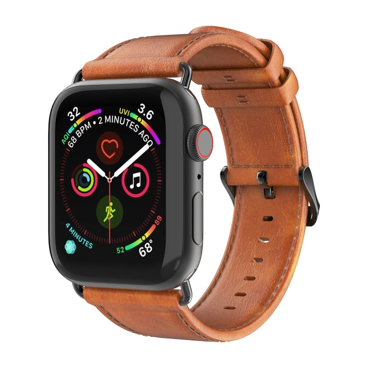 For Apple Watch SE 2022 44mm DUX DUCIS Business Genuine Leather Watch Strap(Khaki) - Watch Bands by DUX DUCIS | Online Shopping UK | buy2fix