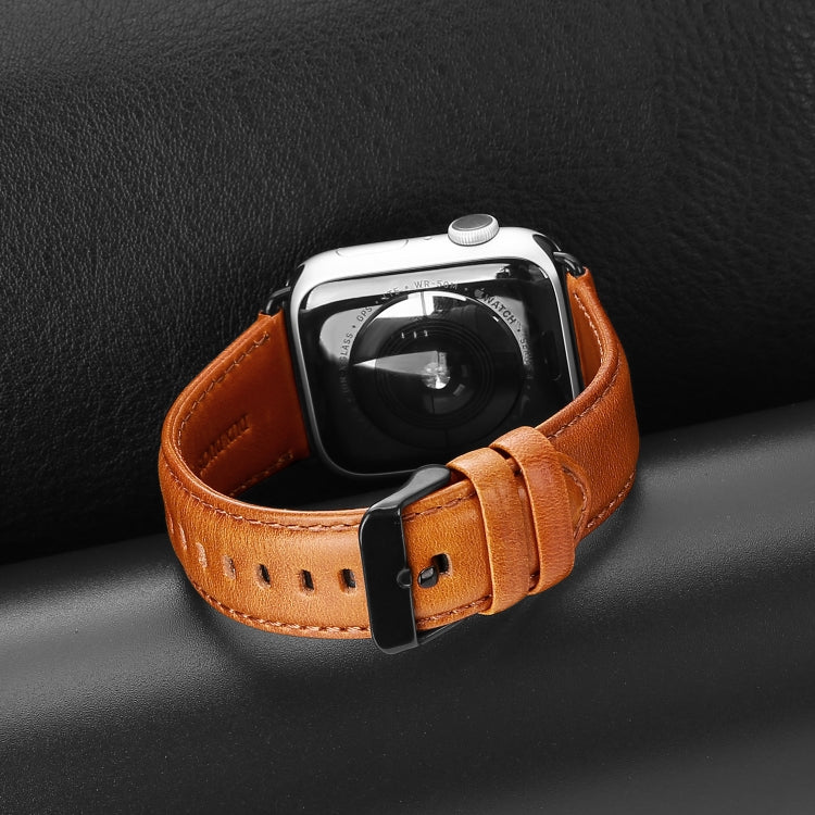 For Apple Watch Series 5 44mm DUX DUCIS Business Genuine Leather Watch Strap(Khaki) - Watch Bands by DUX DUCIS | Online Shopping UK | buy2fix