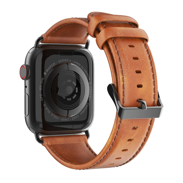 For Apple Watch 38mm DUX DUCIS Business Genuine Leather Watch Strap(Khaki) - Watch Bands by DUX DUCIS | Online Shopping UK | buy2fix