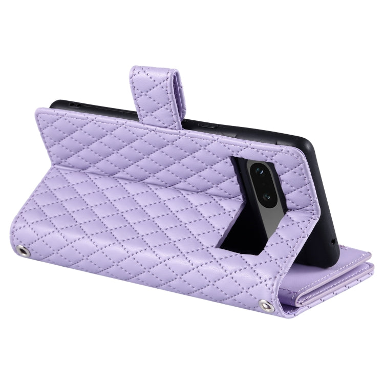 For Google Pixel 7 5G Glitter Lattice Zipper Wallet Leather Phone Case(Purple) - Google Cases by buy2fix | Online Shopping UK | buy2fix