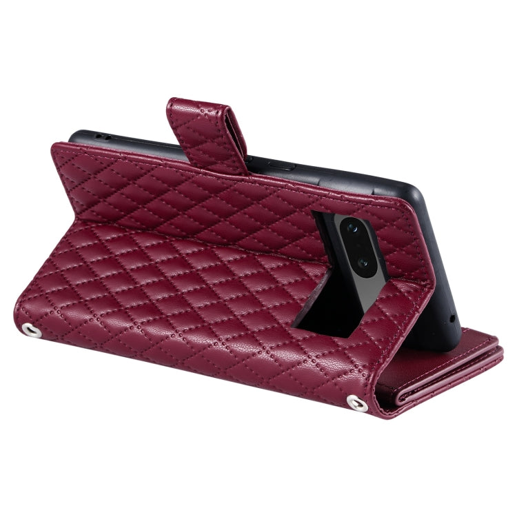 For Google Pixel 7 5G Glitter Lattice Zipper Wallet Leather Phone Case(Wine Red) - Google Cases by buy2fix | Online Shopping UK | buy2fix