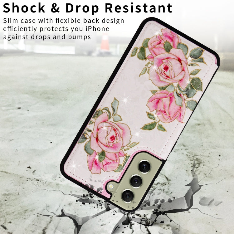 For Samsung Galaxy S21 FE 5G Printed Double Buckle RFID Anti-theft Phone Case(Rose) - Galaxy Phone Cases by buy2fix | Online Shopping UK | buy2fix