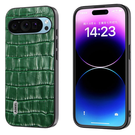 For Google Pixel 9 ABEEL Crocodile Texture Genuine Leather Phone Case(Green) - Google Cases by buy2fix | Online Shopping UK | buy2fix