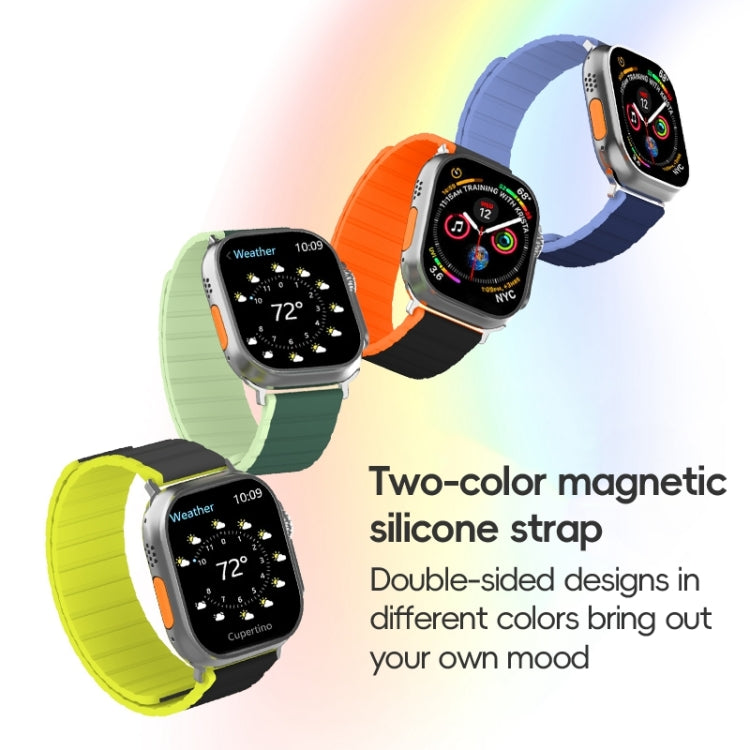 For Apple Watch Series 9 45mm ZGA Two Color Magnetic Silicone Watch Band(Black+Orange) - Watch Bands by ZGA | Online Shopping UK | buy2fix