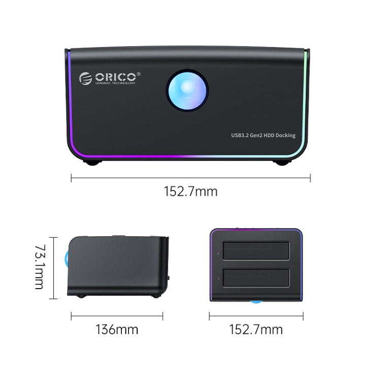 ORICO 8828C3-C Dual Bay 2.5 & 3.5 inch SATA III HDD Drive Docking Station with Offline Clone Function, Plug Type:AU Plug(Black) - HDD Enclosure by ORICO | Online Shopping UK | buy2fix