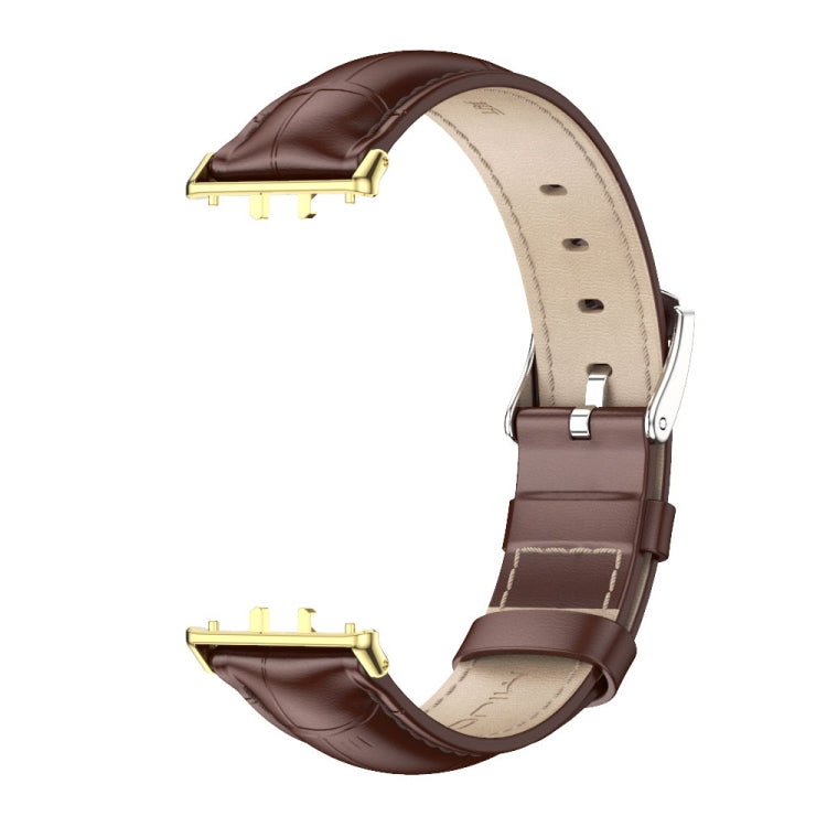 For Samsung Galaxy Fit 3 Mijobs Dual-sided Genuine Leather Watch Band(Bamboo Coffee Gold) - Watch Bands by MIJOBS | Online Shopping UK | buy2fix