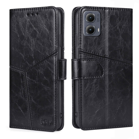 For Motorola Edge 5G 2024 Geometric Stitching Leather Phone Case(Black) - Motorola Cases by buy2fix | Online Shopping UK | buy2fix