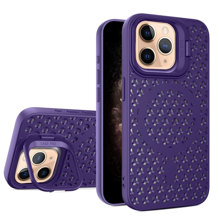For iPhone 11 Pro Max Hollow Cooling Lens Holder MagSafe Magnetic TPU Phone Case(Purple) - iPhone 11 Pro Max Cases by buy2fix | Online Shopping UK | buy2fix