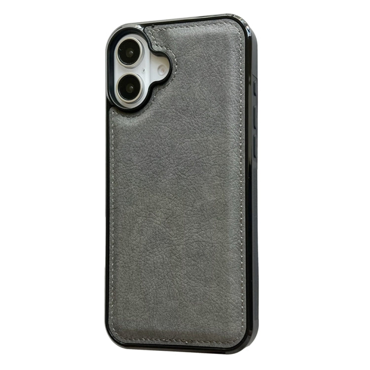 For iPhone 16 Cowhide Texture Back Cover Phone Case(Grey) - iPhone 16 Cases by buy2fix | Online Shopping UK | buy2fix