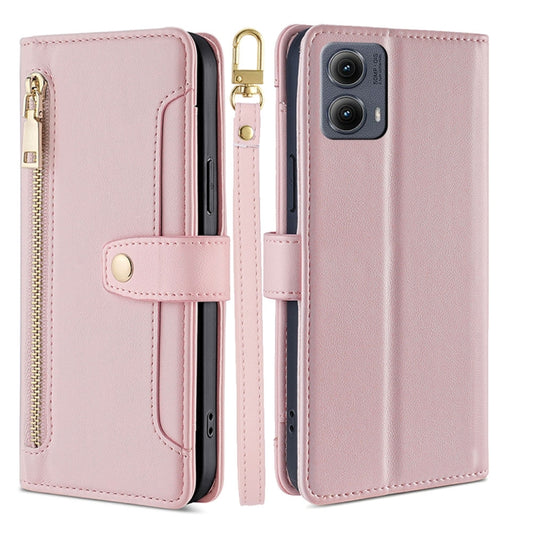 For Motorola Edge 5G 2024 Sheep Texture Cross-body Zipper Wallet Leather Phone Case(Pink) - Motorola Cases by buy2fix | Online Shopping UK | buy2fix