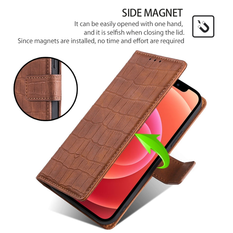 For Motorola Edge 5G 2024 Skin Feel Crocodile Magnetic Clasp Leather Phone Case(Brown) - Motorola Cases by buy2fix | Online Shopping UK | buy2fix