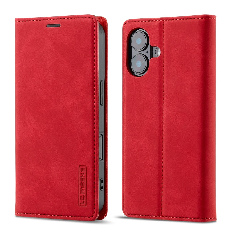 For iPhone 16 LC.IMEEKE Strong Magnetism Microfiber Leather Phone Case(Red) - iPhone 16 Cases by LC.IMEEKE | Online Shopping UK | buy2fix