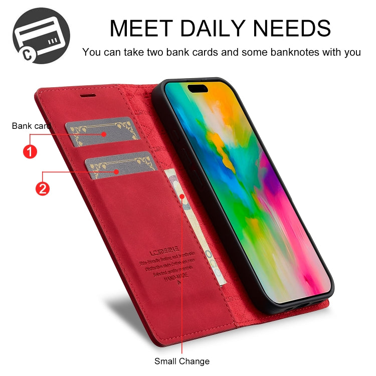 For iPhone 16 LC.IMEEKE Strong Magnetism Microfiber Leather Phone Case(Red) - iPhone 16 Cases by LC.IMEEKE | Online Shopping UK | buy2fix