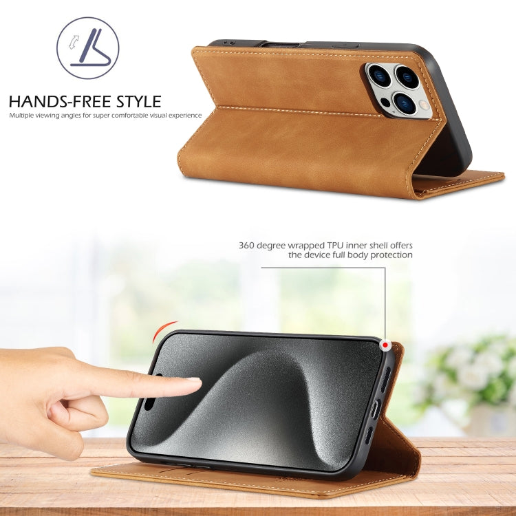 For iPhone 16 Pro LC.IMEEKE Strong Magnetism Microfiber Leather Phone Case(Brown) - iPhone 16 Pro Cases by LC.IMEEKE | Online Shopping UK | buy2fix