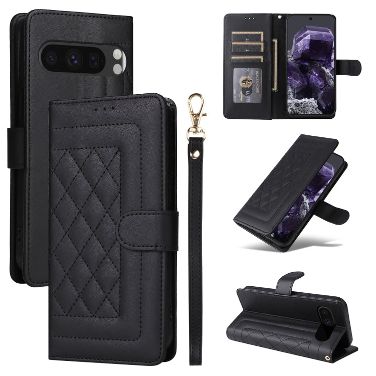 For Google Pixel 9 Diamond Lattice Leather Flip Phone Case(Black) - Google Cases by buy2fix | Online Shopping UK | buy2fix