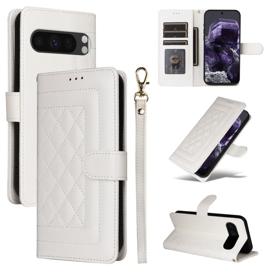 For Google Pixel 9 Pro Diamond Lattice Leather Flip Phone Case(White) - Google Cases by buy2fix | Online Shopping UK | buy2fix