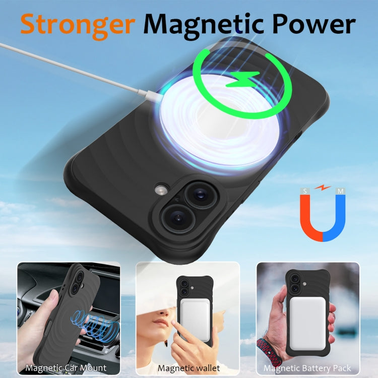 For iPhone 16 Plus Wave Texture MagSafe Magnetic Liquid Silicone Phone Case(Black) - iPhone 16 Plus Cases by buy2fix | Online Shopping UK | buy2fix