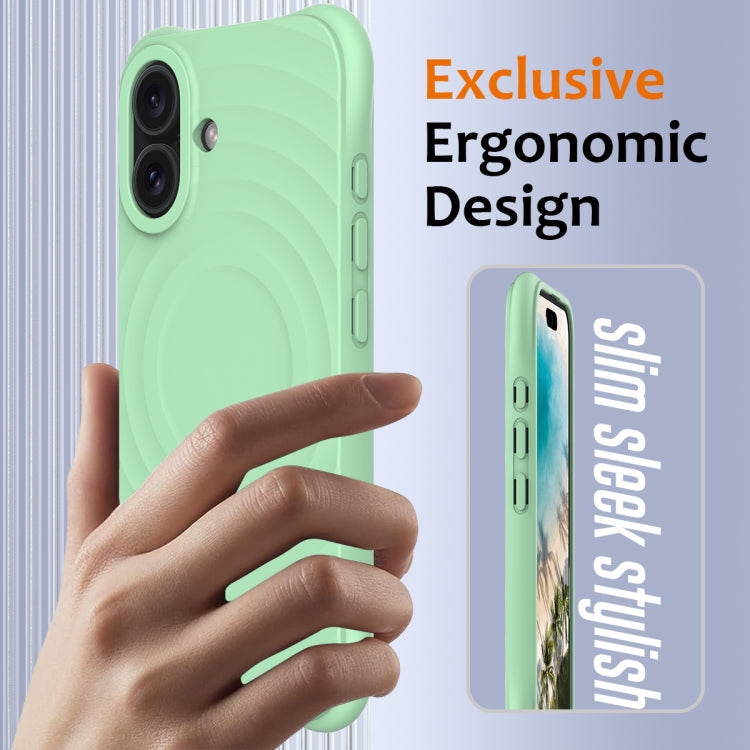 For iPhone 16 Plus Wave Texture MagSafe Magnetic Liquid Silicone Phone Case(Green) - iPhone 16 Plus Cases by buy2fix | Online Shopping UK | buy2fix