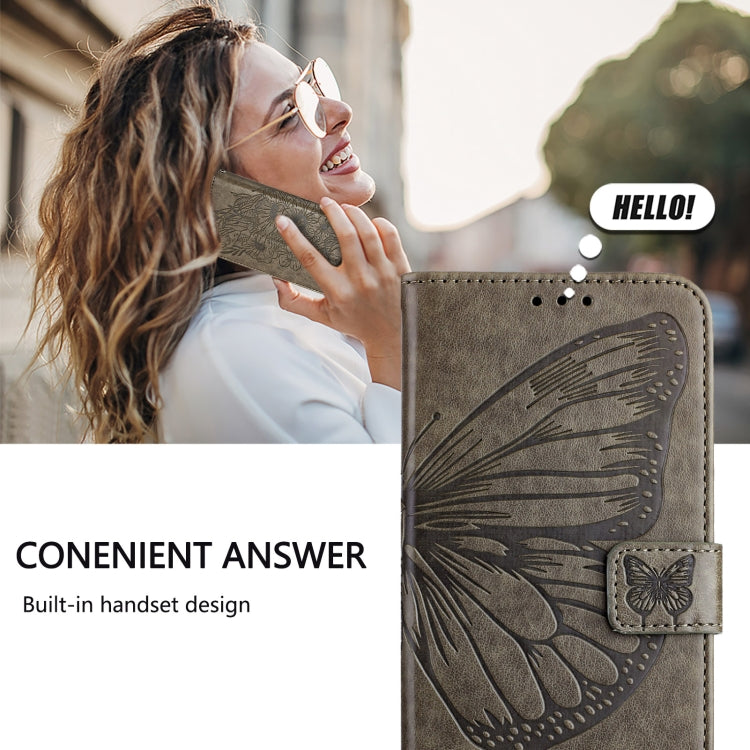For Realme C67 5G India/Narzo 60x Global Embossed Butterfly Leather Phone Case(Grey) - C67 Cases by buy2fix | Online Shopping UK | buy2fix